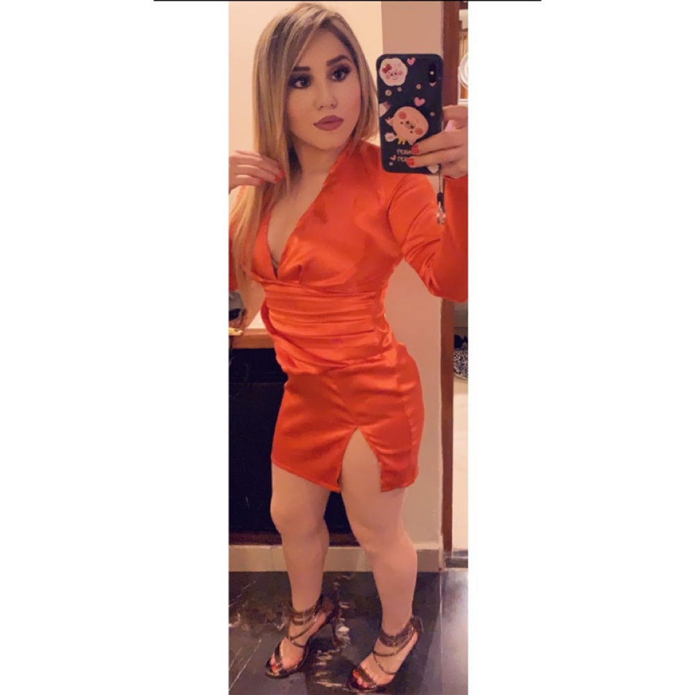 Orange silk dress